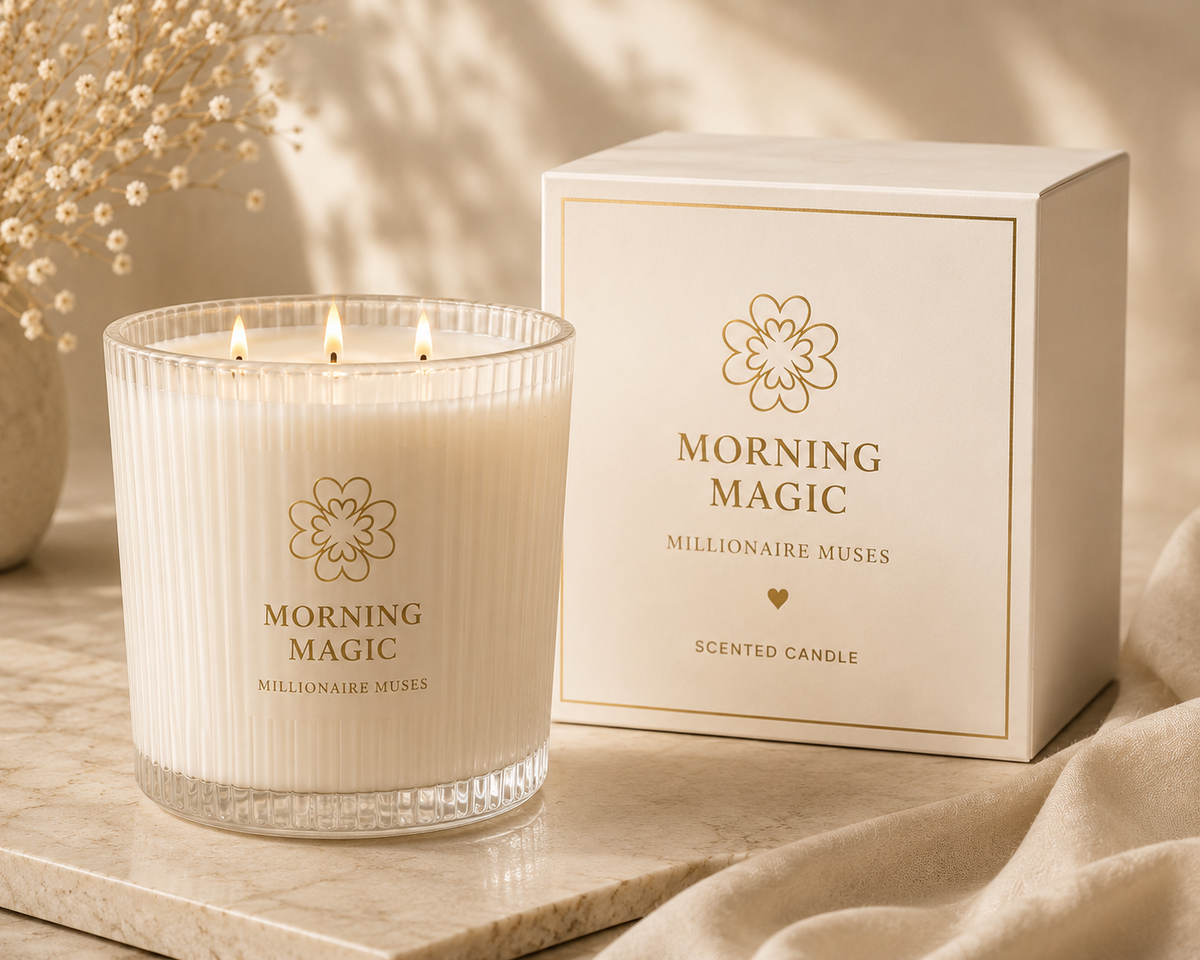 Morning Magic Classic Ribbed Glass candle with presentation box