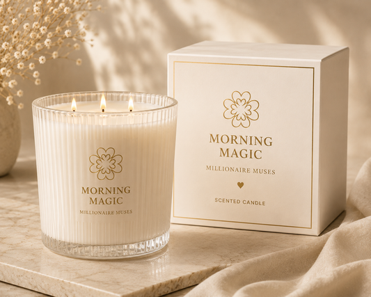 Morning Magic Classic Ribbed Glass candle with presentation box