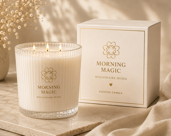 Morning Magic Classic Ribbed Glass candle with presentation box
