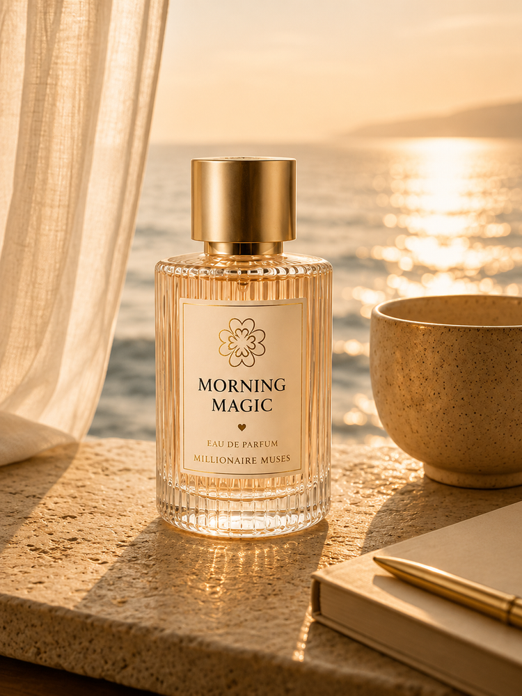 Morning Magic perfume in warm Mediterranean morning light